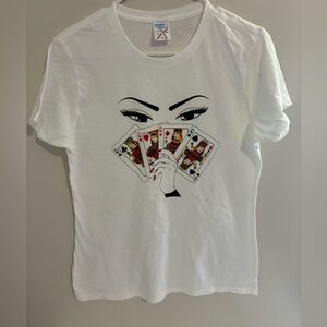 Women’s White Crewneck Graphic Design “Eye & Cards”  SZ Medium